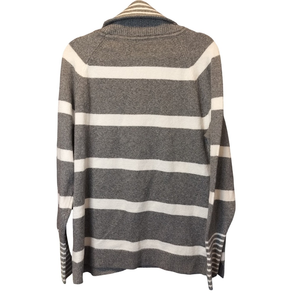 Loft Gray White Stripe Cowl Neck Front Pocket Long Sleeve Pullover Sweater XL - Picture 6 of 6